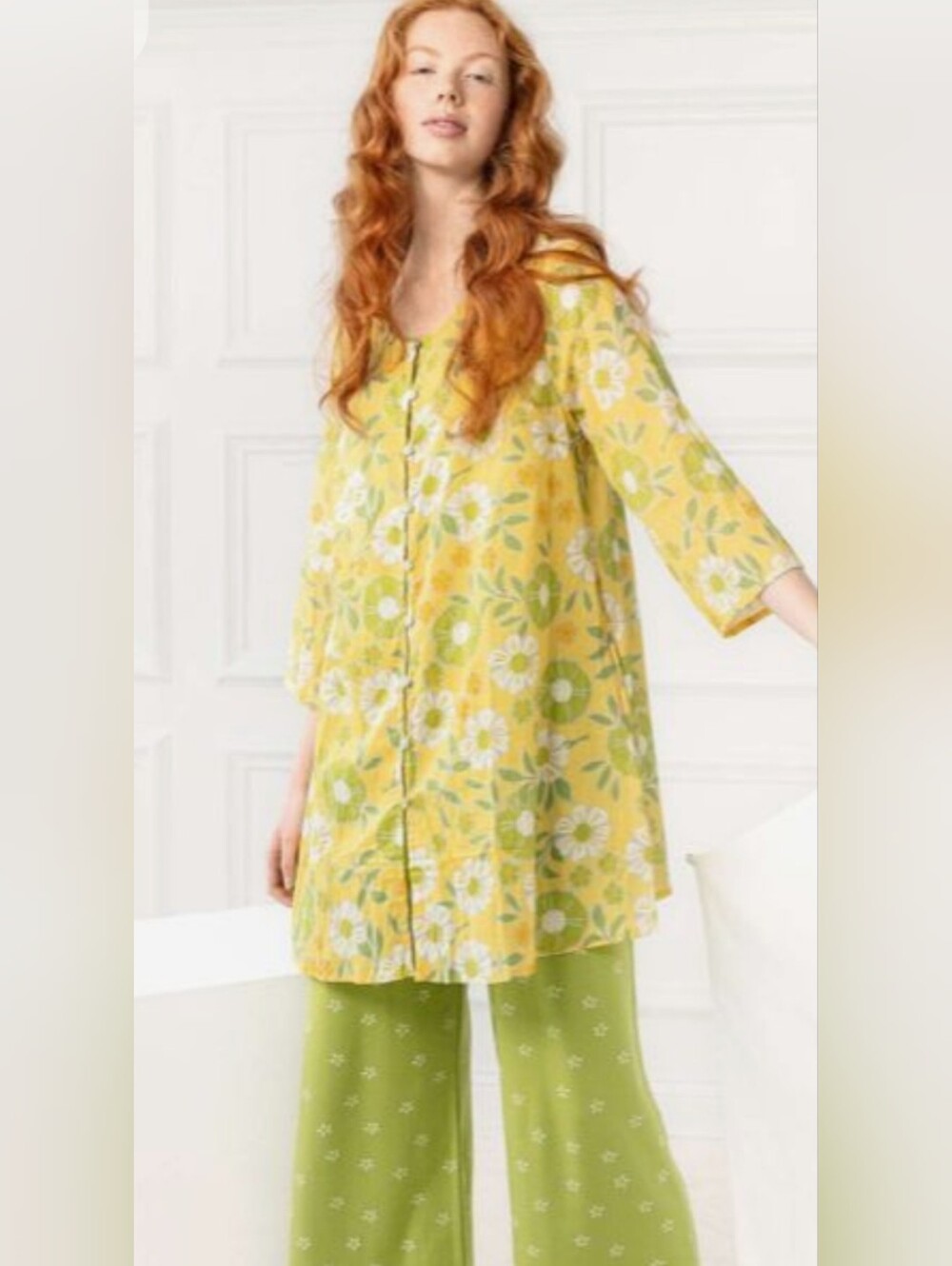Gudrun Sjoden Yellow Floral Button-Front Tunic